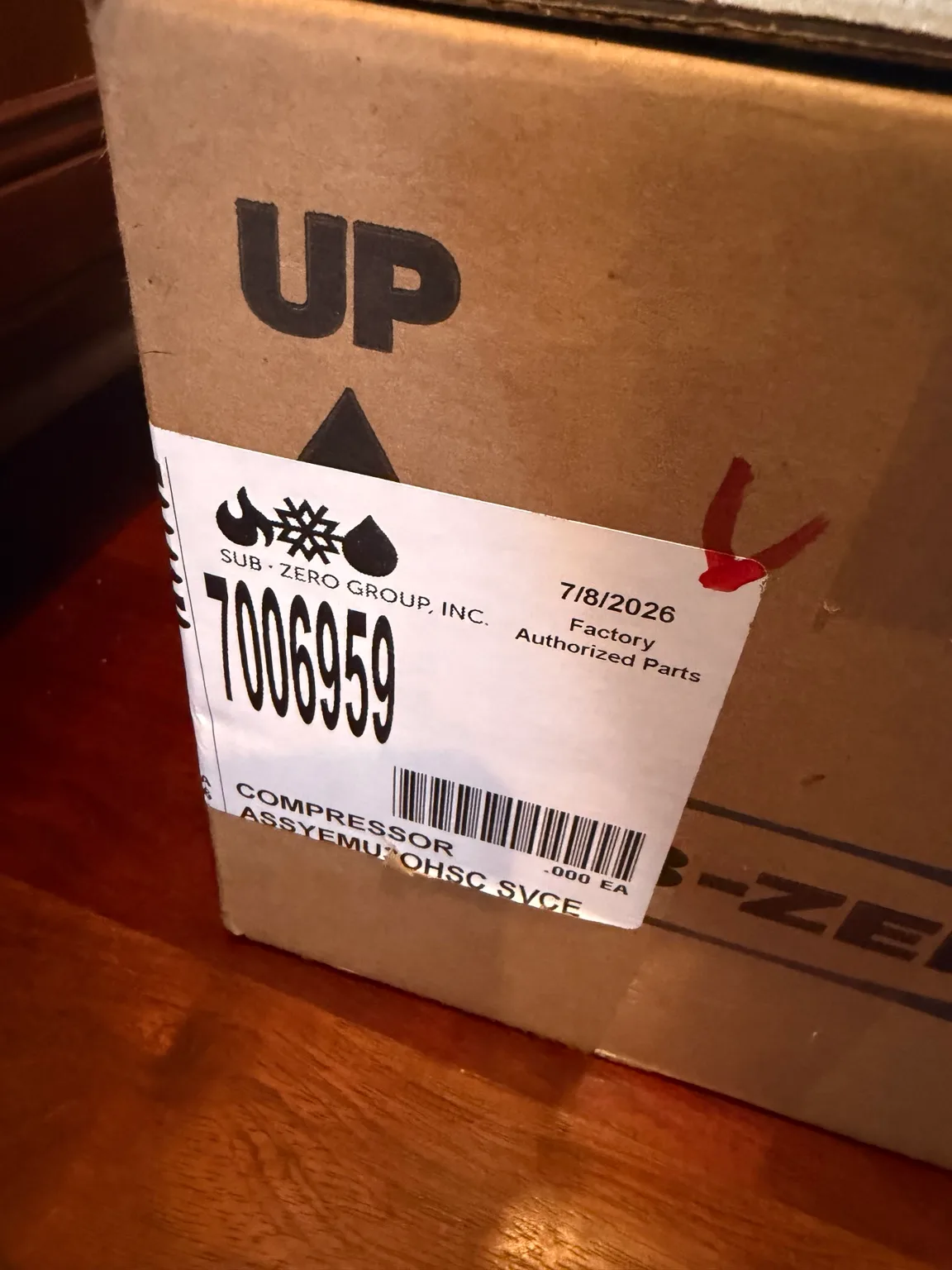 Genuine Sub-Zero factory authorized compressor assembly box